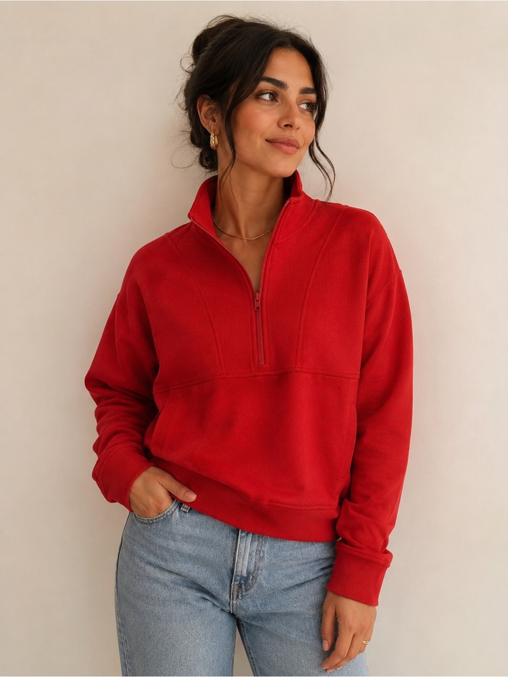 GAIAM Women's Bright Red Half-Zip Sweater Pullover
